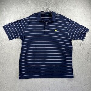 The Masters Golf Polo Shirt Mens Large Blue Striped Pima Amen Corner Augusta PGA